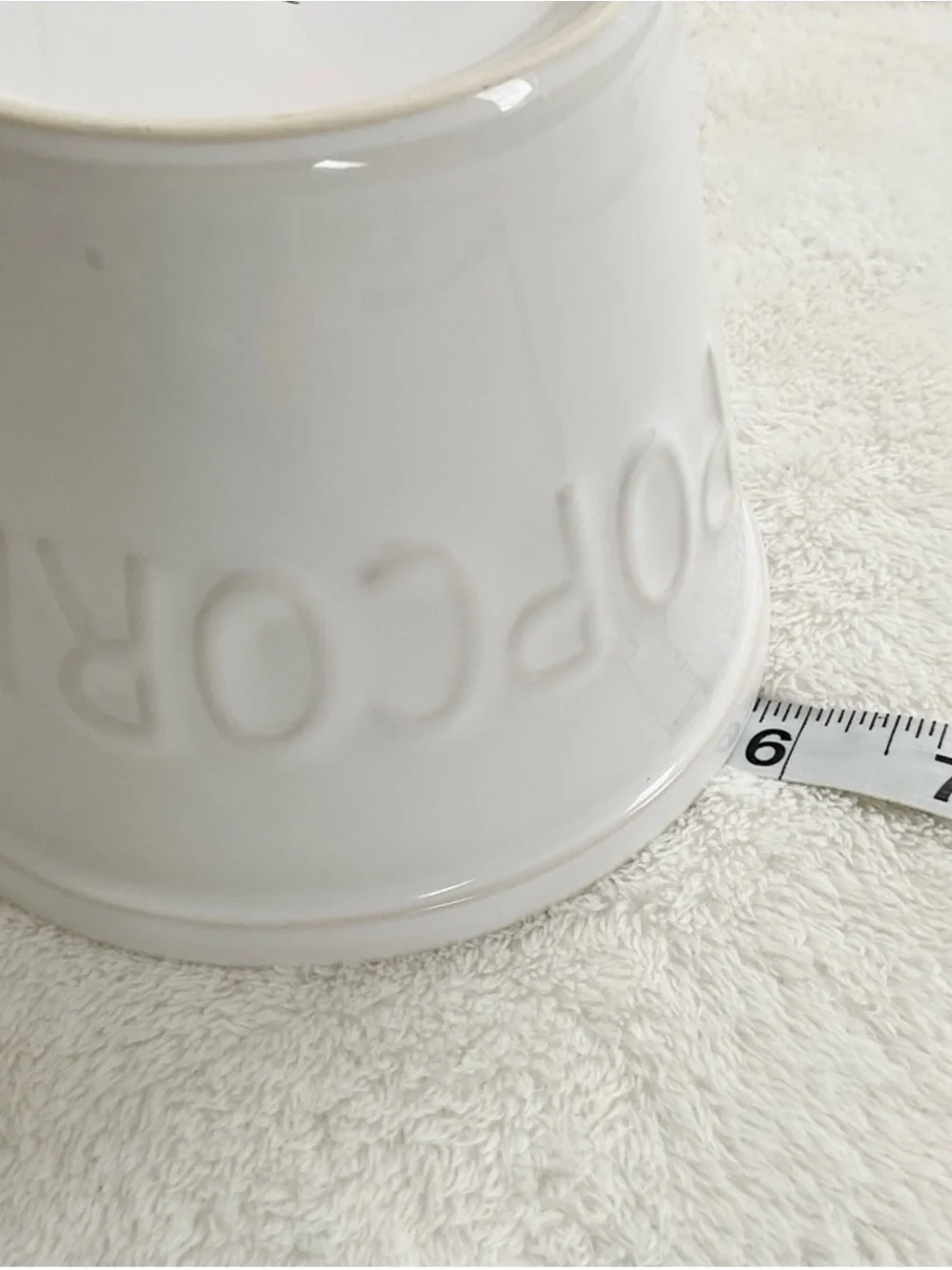 Crate & Barrel White POPCORN Bowl Embossed Stoneware Portugal